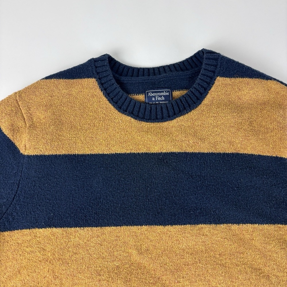 Abercrombie & Fitch Sweater Mens XXL Yellow Striped Cotton Blend Crewneck 2XL - Picture 3 of 8